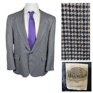 Vintage Oakmont Sport Coat Men's 44R Silver Blue Houndstooth Tweed Woven Blazer